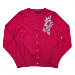 Joseph A. Red Embellished Sequin Cardigan Sweater Medium Rayon Nylon Blend